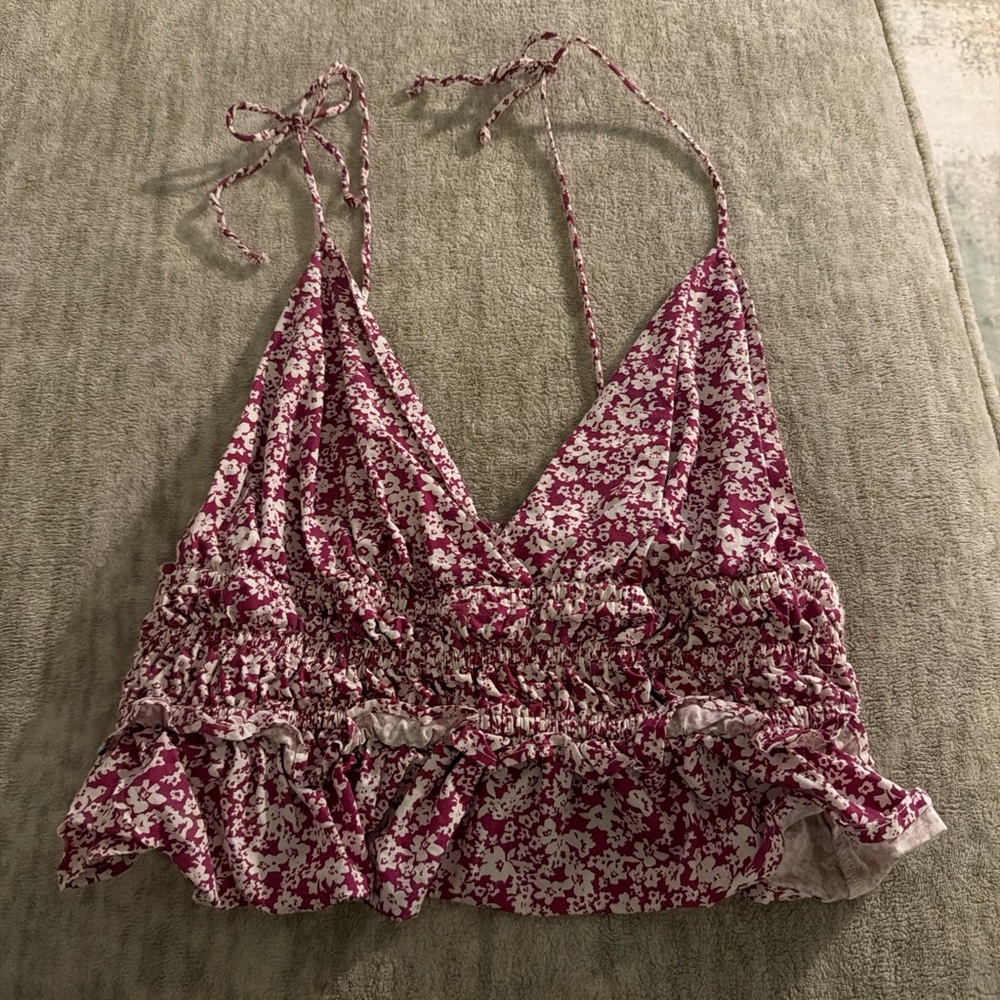 Floral Pink Ruffle Women's Top